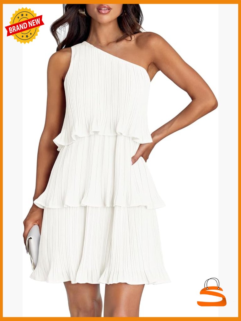 Summer Sleeveless One Shoulder Ruffle Tiered Mini Dress
